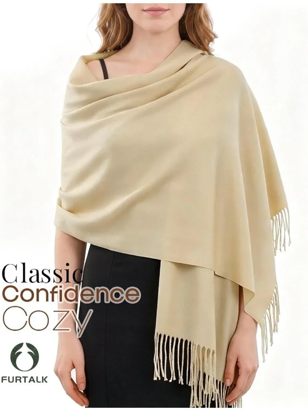 Women's Dark Beige Evening Dresses Blanket Imported Pashmina Shawl Scarves